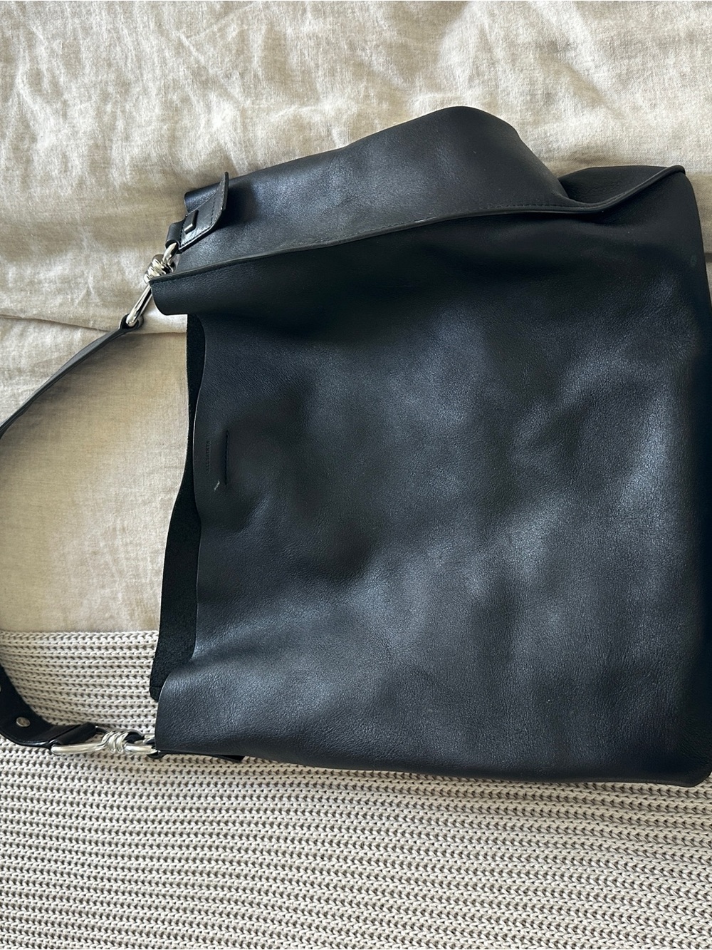 All Saints Black Leather Shoulder Tote - Picture 2 of 13